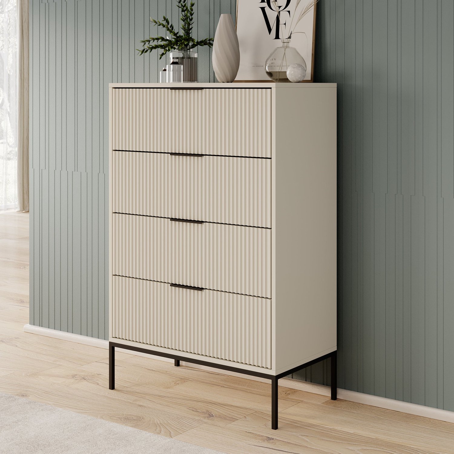 MEUBELLA Delaware - Ladekast 4 lades - Beige - 76x40x116 cm