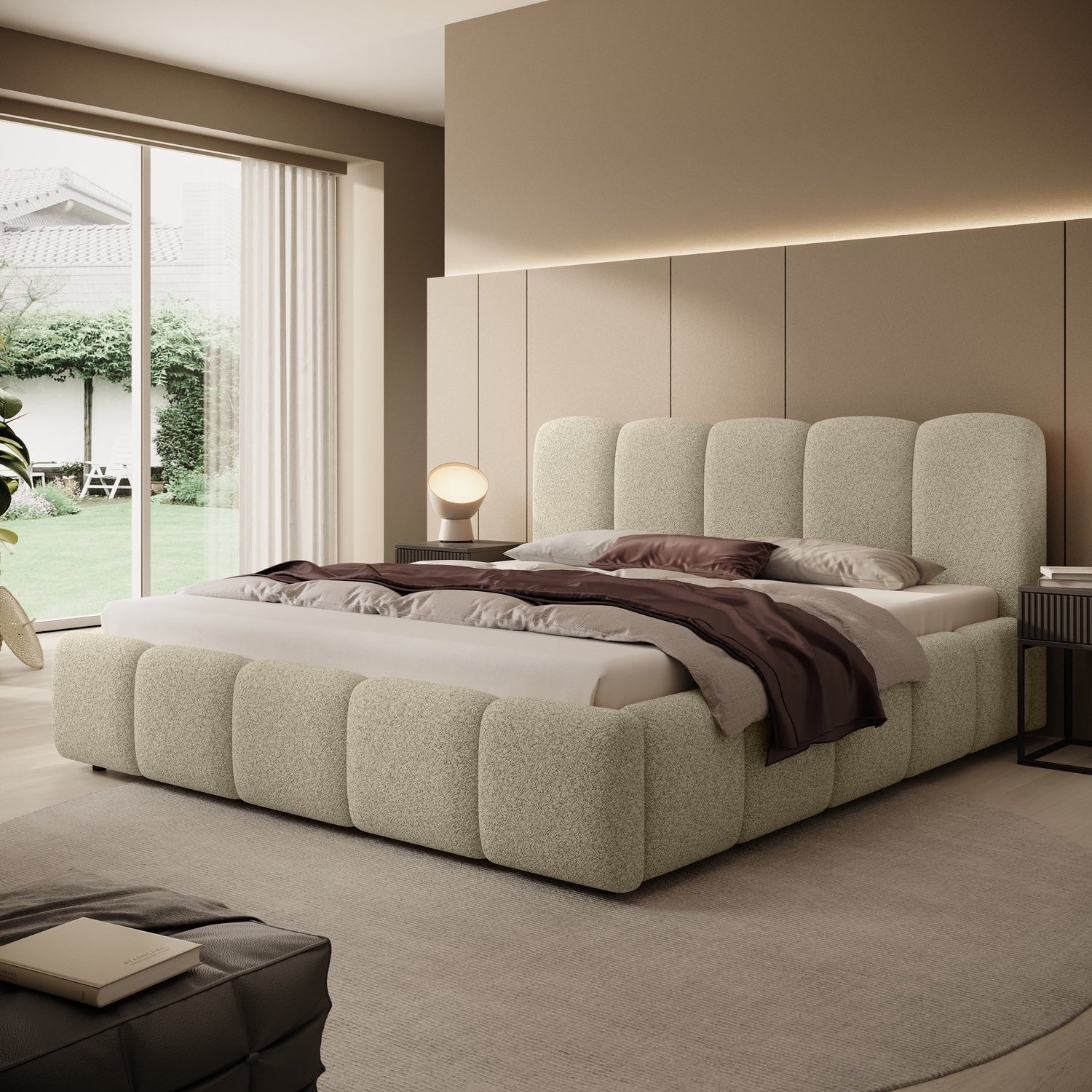 MEUBELLA Tweepersoonsbed Nolena - Beige stof - 180x200 cm