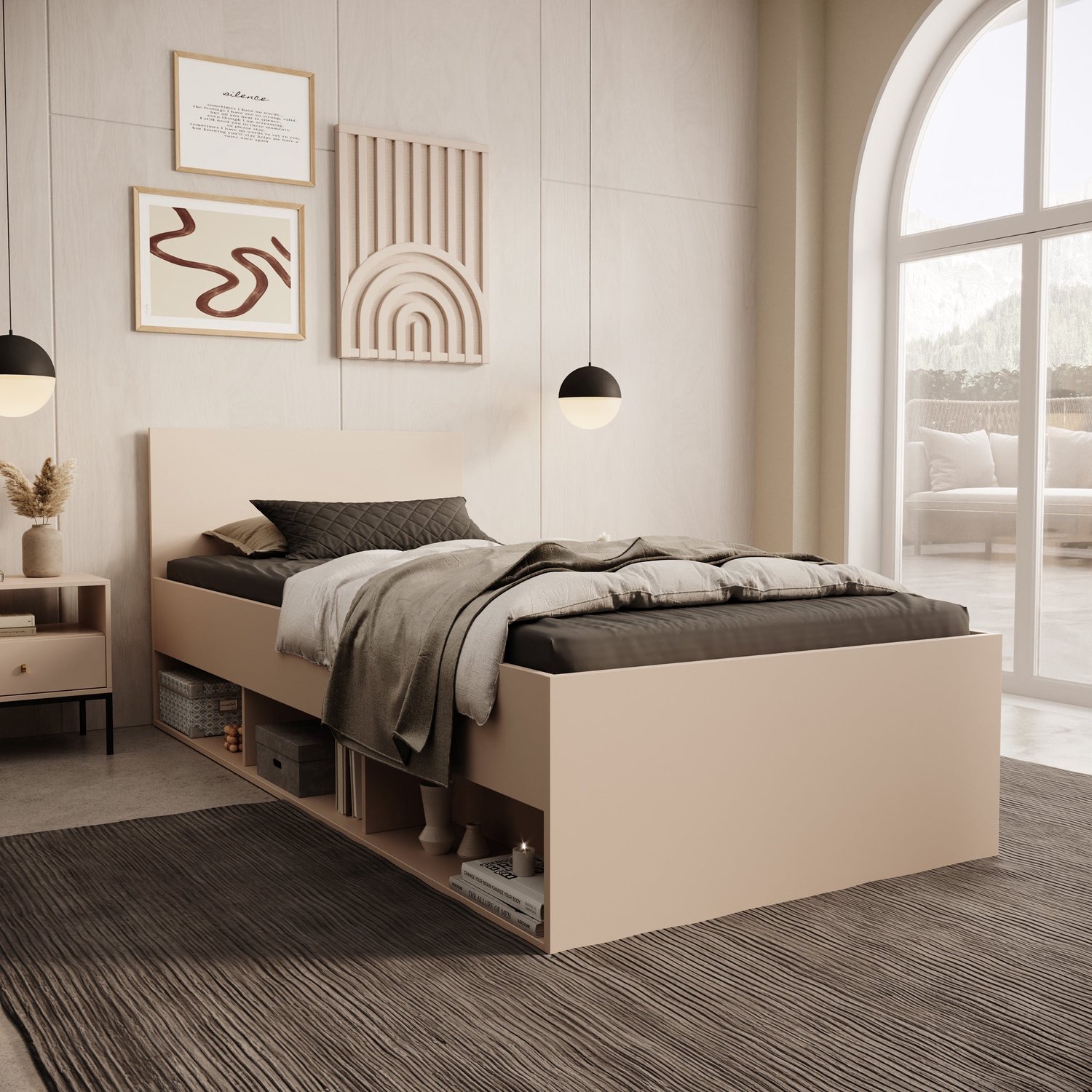 MEUBELLA Lombok - Eenpersoonsbed - Beige - 90x200 cm