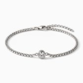 Lundholm Anah Armband Dames Zilverkleurig met Zirkonia - Minimalistische Schakelarmband - Premium Stainless Steel - 17 + 5 cm Verstelbaar - Waterproof & Hypoallergeen - Cadeau voor Haar