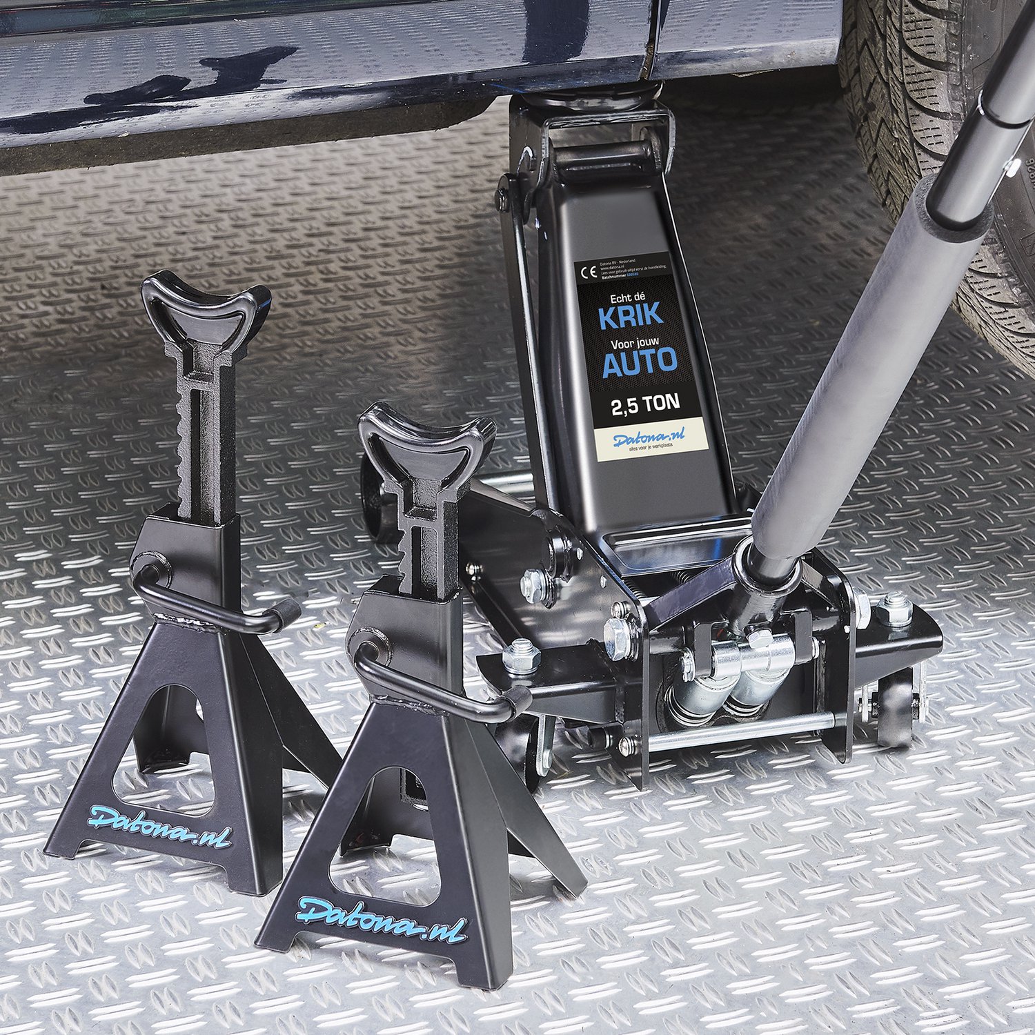 Datona® Hydraulische autokrik - 2,5 ton met assteunen 6 ton - Zwart