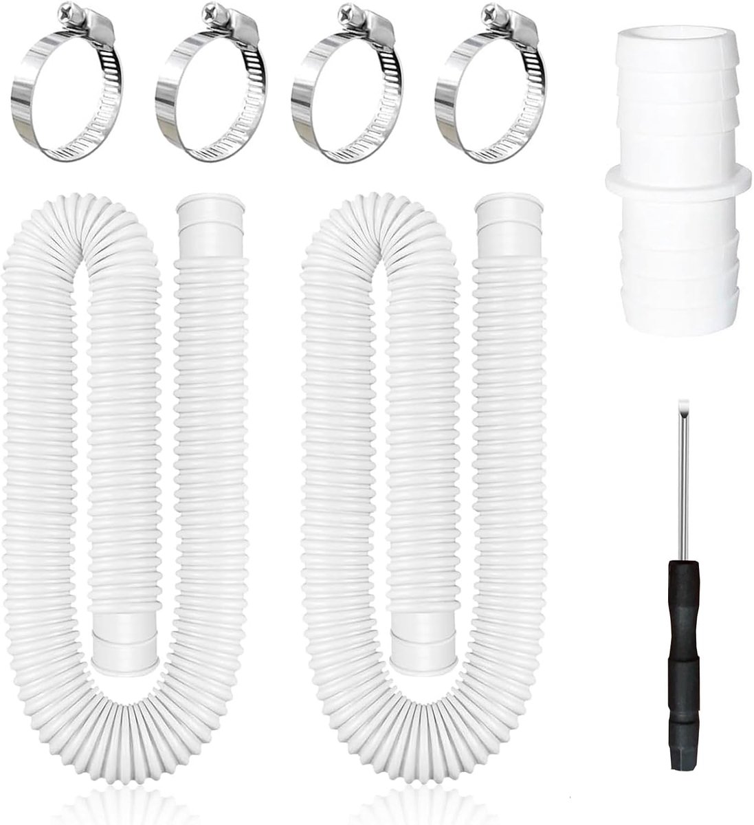 2 stuks zwembadslaan 32 mm zwembadslaan voor zwembadpomp met 4 stuks veiligheidsklemmen en 1 slangaansluiting 100 cm geschikt voor zwembaden en filterpompen (wit)
