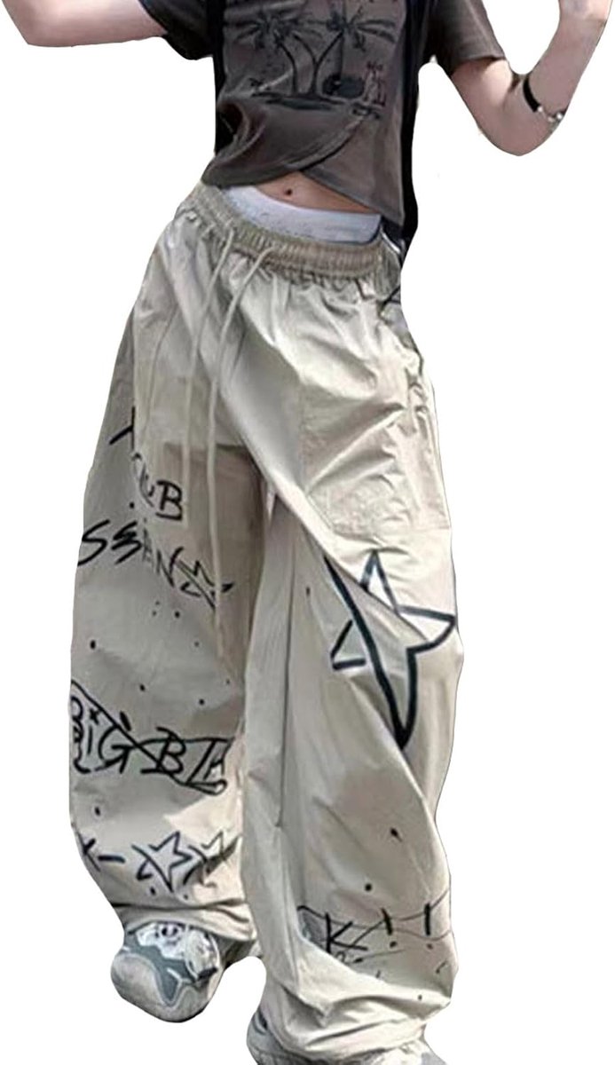 Casual cargobroek voor meisjes, hoge taille, trekkoord, losse pasvorm, zakken, cargo jogger voor kinderen, streetwear