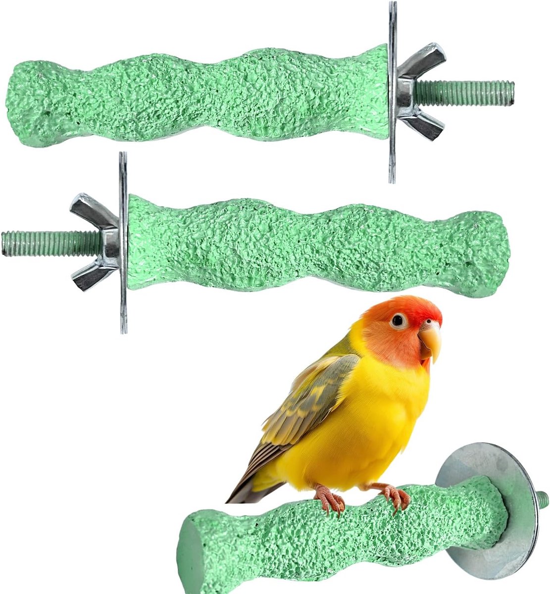Set van 2 Wasbare Vogelstokken, Schuursteen voor Snavel & Nagelvijl voor Papegaaien en Kleine Vogelkooien