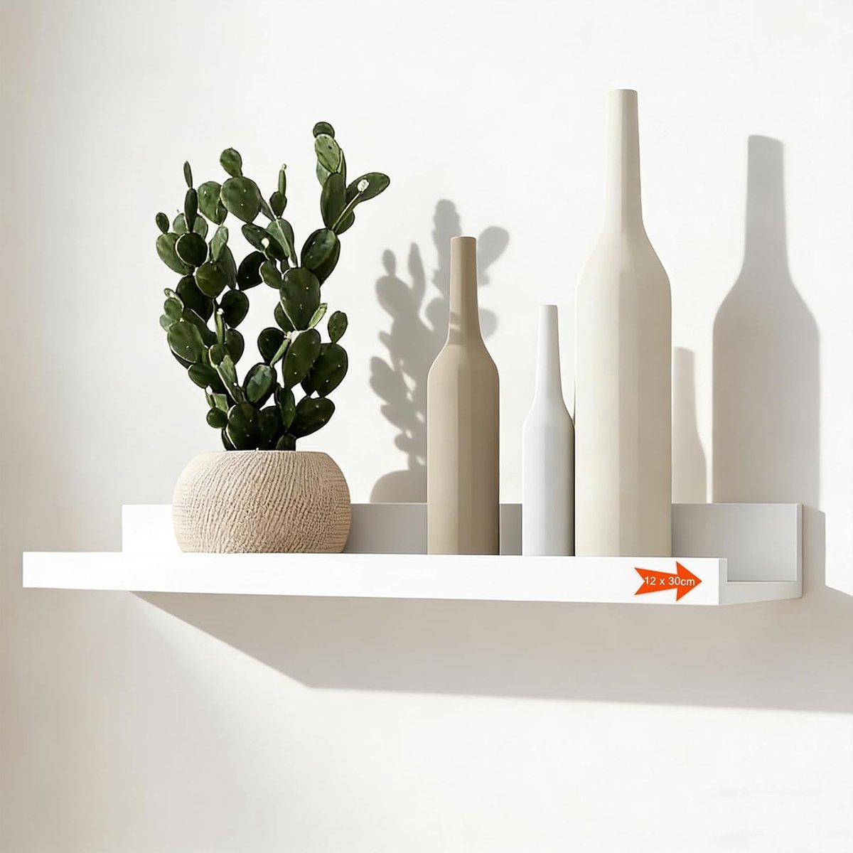 Zwevende planken Wand 30 cm, horizontaal Ontwerp Wandrek Pijnboomhout, Badkamerrek voor keuken, woonkamer en kantoor, Wit Zwevend rek, voor wandmontage