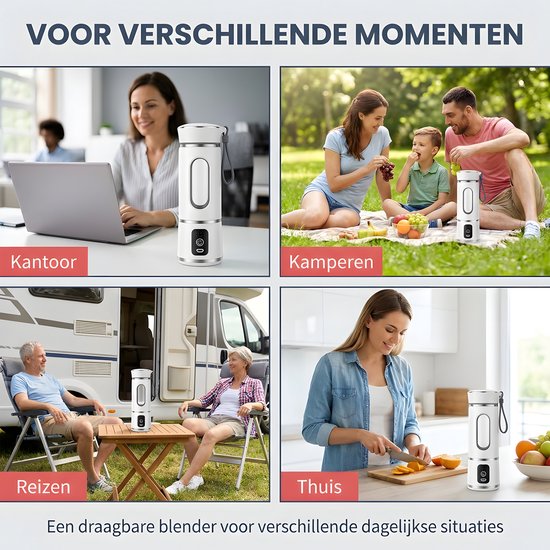Draagbare Blender 450 ml - Oplaadbare Juicer voor Fruit en Smoothies - Elektrische Sapmaker met 1500 mAh Batterij - 7,4 V - 50 W - ABS en RVS 304 - Wit — afbeelding 4