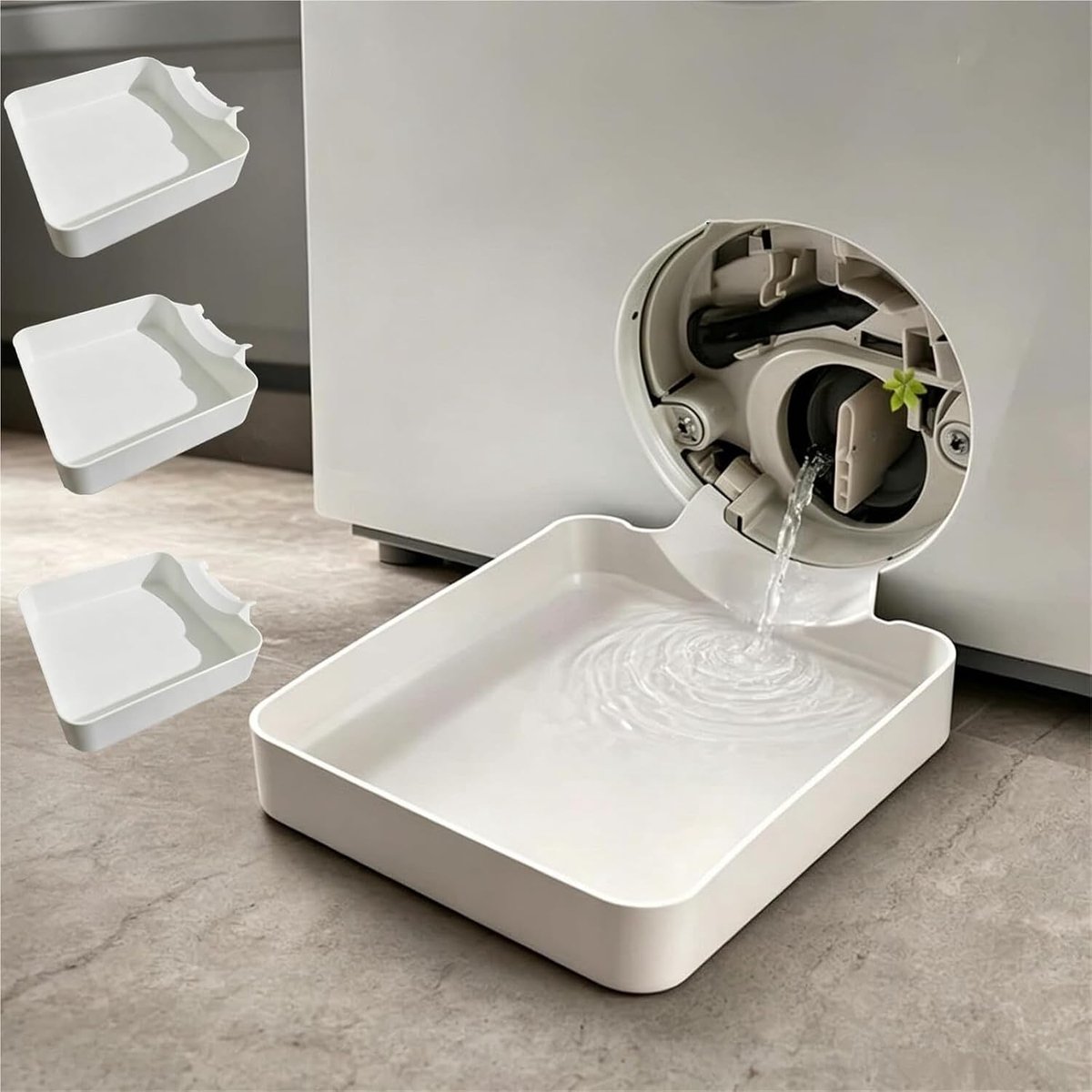 Set wasmachine druppelbak 17.8x17.8 cm Wit - Universele verzamelbak voor wasmachines en vaatwassers - Afvoerbak - Wasmachine accessoires - lekkagebestendig - druppelbak - Eenvoudig te reinigen - Bescherm vloeren en meubels tegen watervlekken