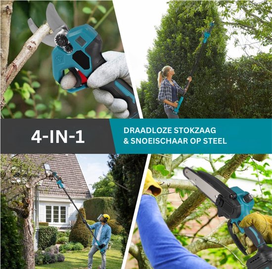 DYVNS® Takkenschaar Telescopisch - 4-in-1 Snoeiset - Mini Kettingzaag - Takkenzaag - Accu Snoeischaar - Uitschuifbaar — afbeelding 2
