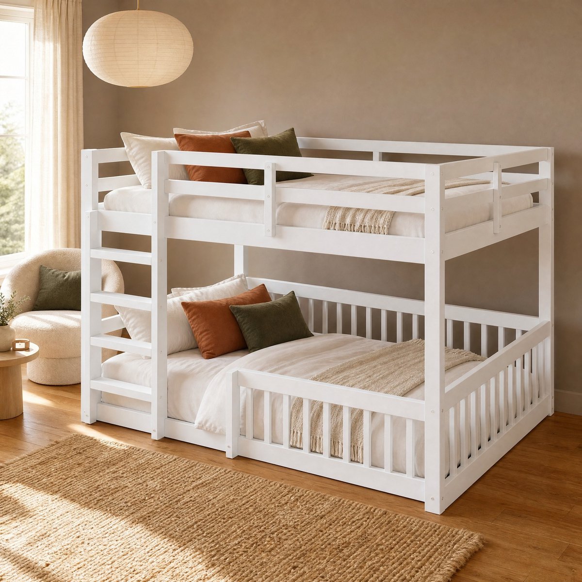 DESMIU Stapelbed 160x200 cm – met Uitvalbeveiliging en Trap – Lattenbodem – voor Kinderkamer – Hout en MDF – Wit – Zonder Matras