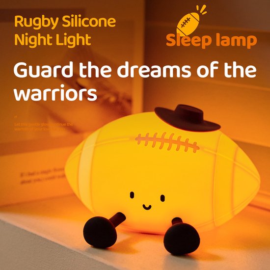 Rugby Nachtlampje voor Kinderen - Siliconen LED Bedlampje met Telefoonstandaard, Oplaadbaar, Touch, 3 Dimbare Niveaus, 30 min Timer - Kinderkamer Cadeau — afbeelding 3