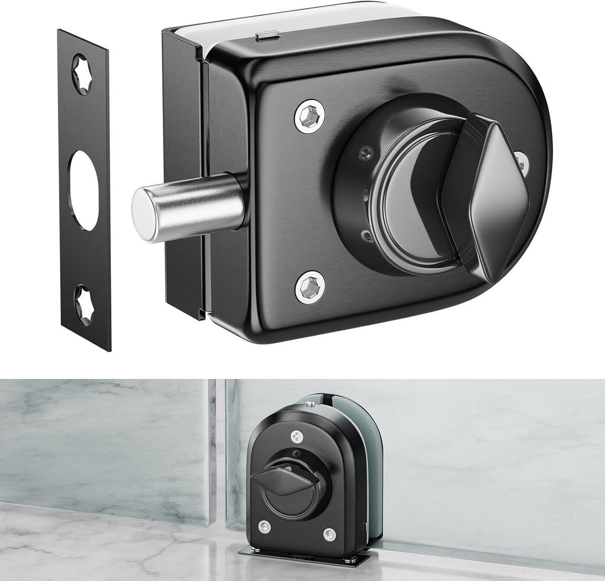 Glasdeur beveiligingsslot 10mm-12mm - roestvrij staal - brushed black - eenvoudige bediening met draaiknop - ShopVlot