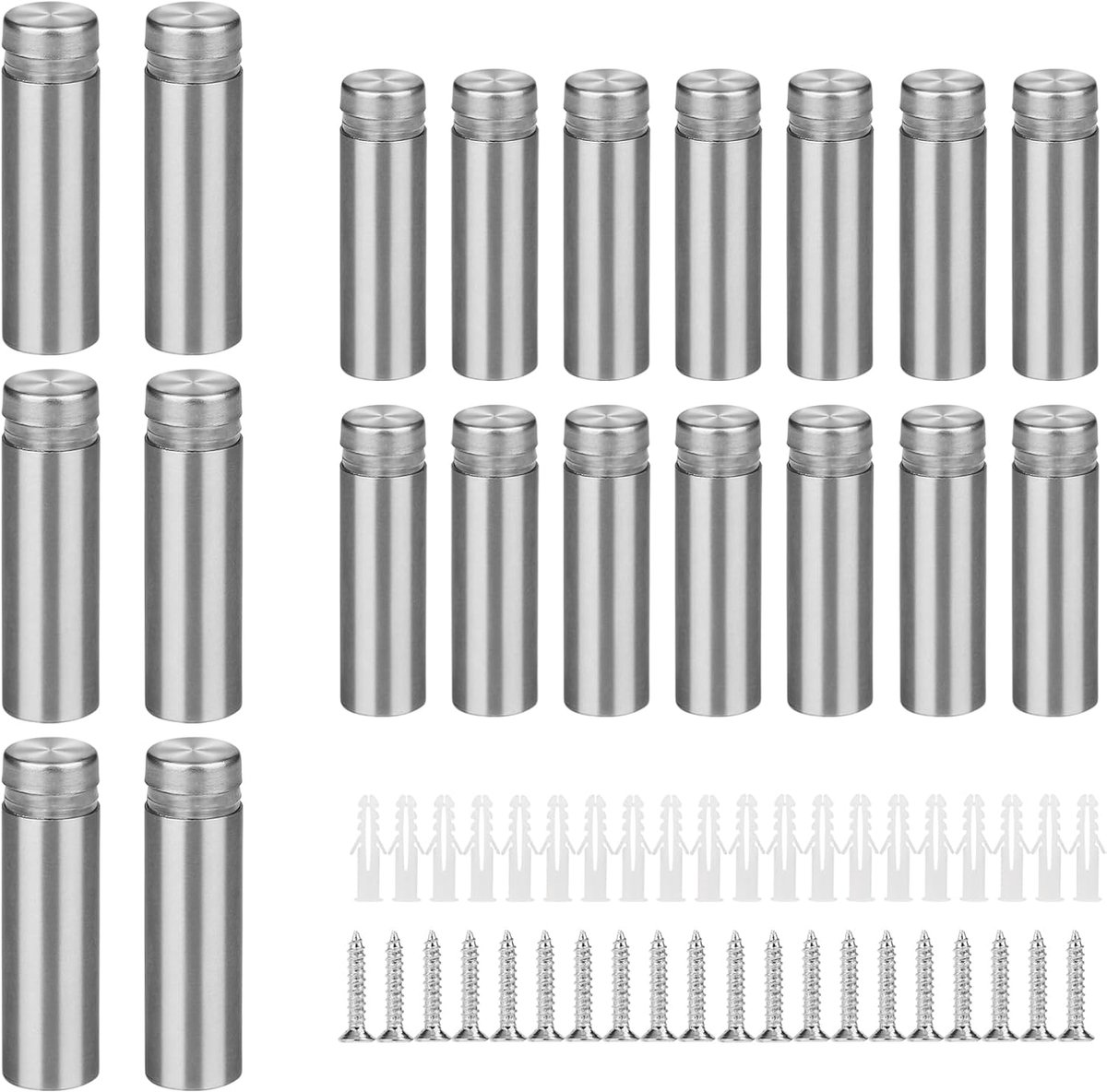 Glas standoffs 20 x 12x40mm - roestvrij staal - duurzaam met geborstelde afwerking - ideaal voor signholding - ShopVlot