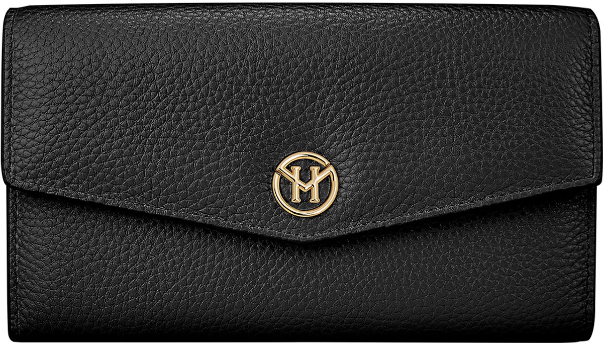 Victoria Hyde “Mona” portemonnee - Dames portemonnee - leer - 14 kaartvakken - muntvak met ritssluiting - multifunctionele portemonnee - afneembaar binnenetui - Vrouwen cadeautjes - Voor haar - Cadeau voor mama - - Zwart