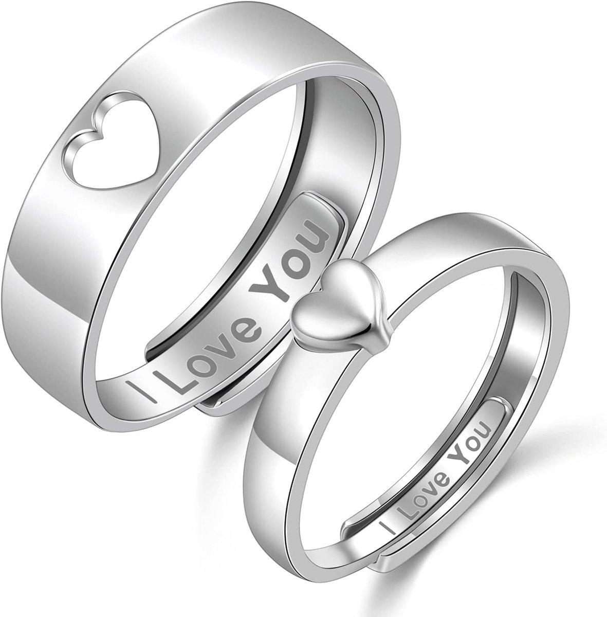 DAOCHONG Couple Rings Set 925 Sterling Silver Matching Heart Rings Promise Rings for Couples I Love You Engagement - ShopVlot