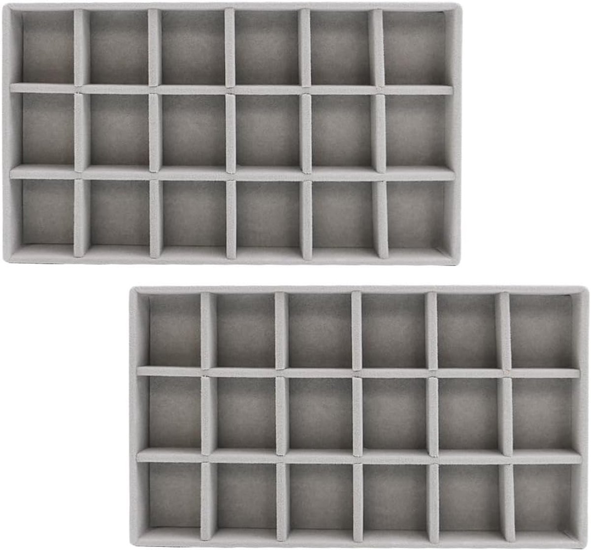 Juwelenorganiser 2 Pack - 18 Compartimenten - Velvet grijs - Beschermt je sieraden - ShopVlot