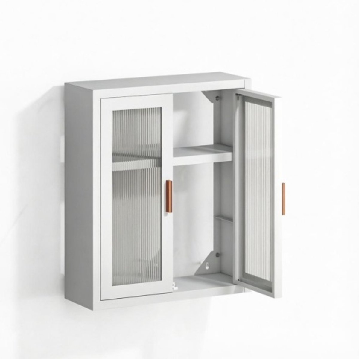 Badkamer Wandkast met Acryl Deuren – 2 Niveaus en Verstelbare Legplank – Magnetische Sluiting – 40 x 14 x 50 cm – Wit/Goud