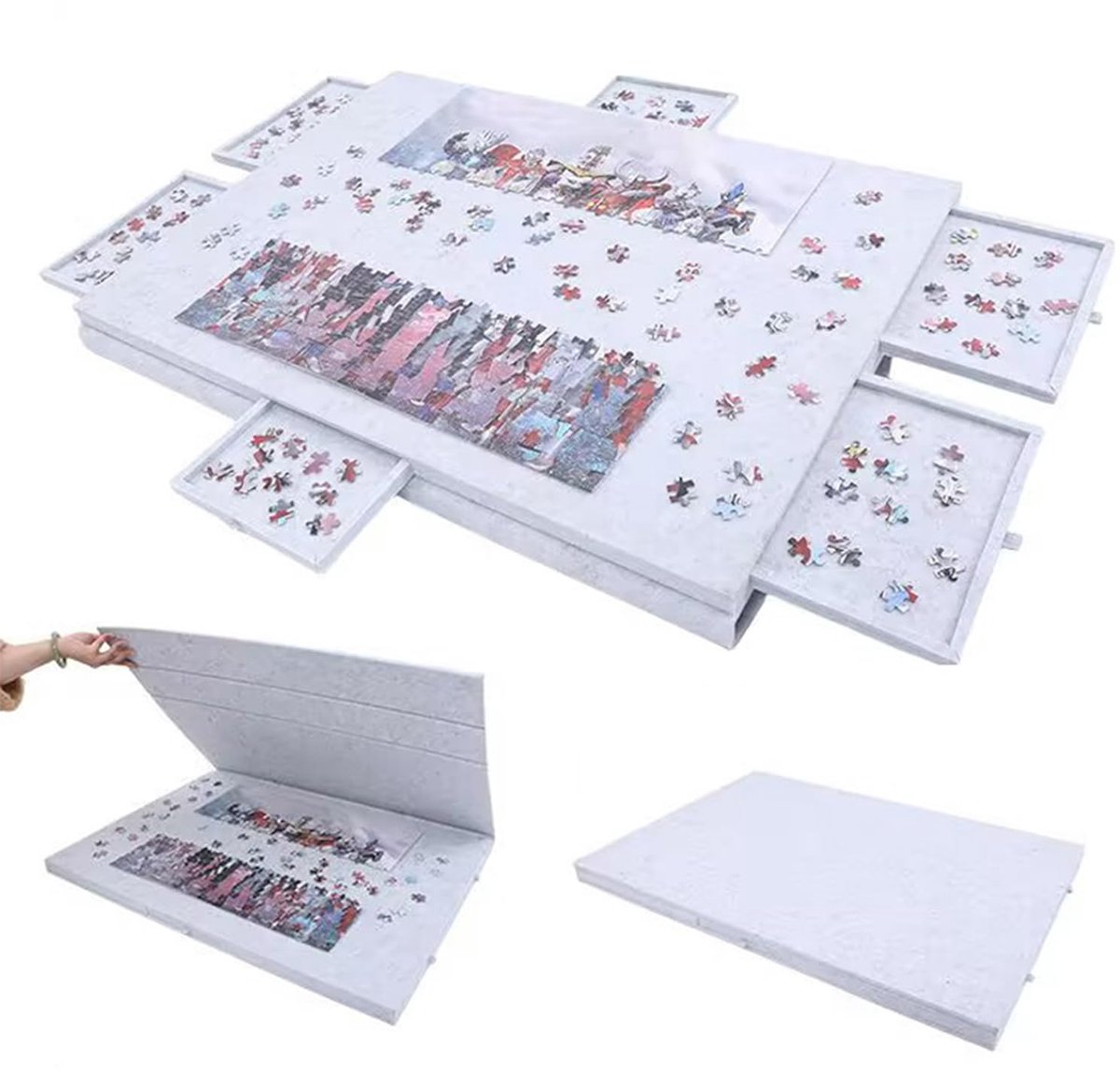 Opvouwbare puzzelplank met standaard en afdekking, 2-in-1, puzzelhouder voor maximaal 1000 stukjes met 6 laden - ShopVlot