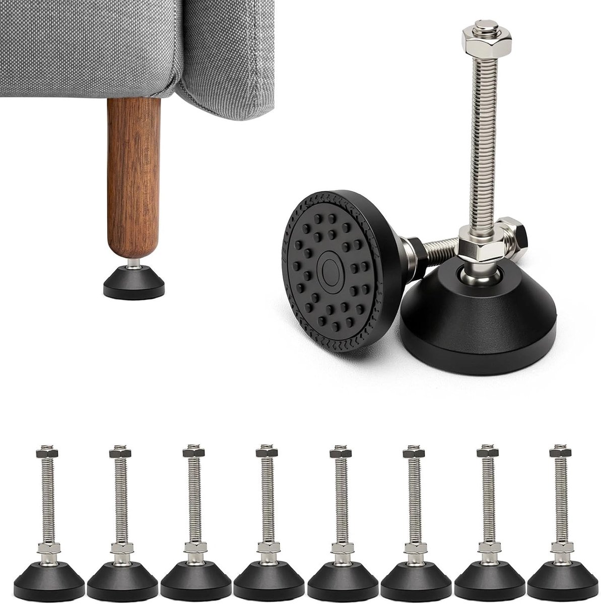 PARFCO 8 stuks verstelbare meubelpoten, stelpoten M10 x 80 mm (diameter 50 mm), nivelleringspoten, maximale helling - ShopVlot