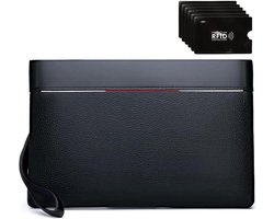 Eshow Wrist Bag Men's Vintage Men's Handbag PU Leather Clutch Bag with Card Compartment for Travel & Business Black - ShopVlot