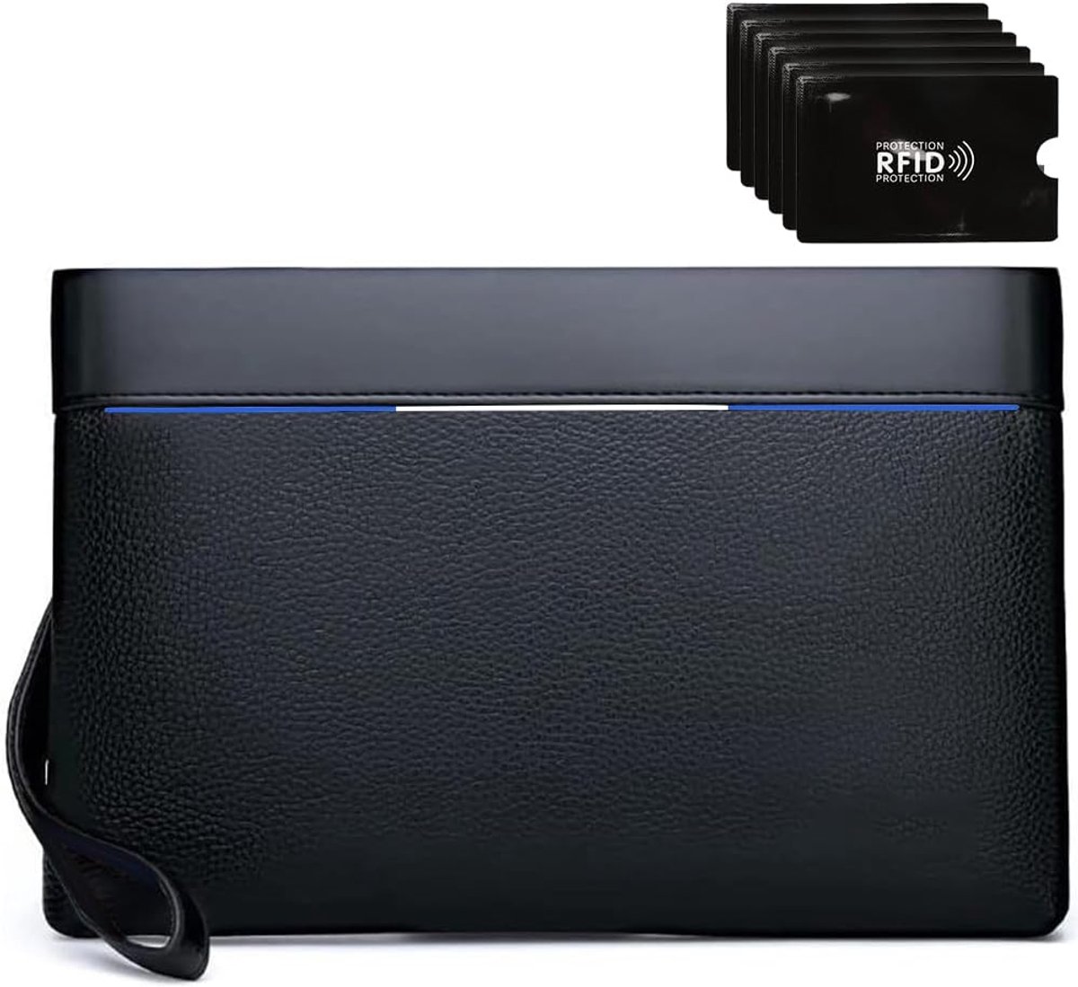 Eshow Men's Wrist Handbag, PU Leather, Clutch Bag, Multi-Bag, Elegant, Large Capacity with Cash and Card Slots for - ShopVlot