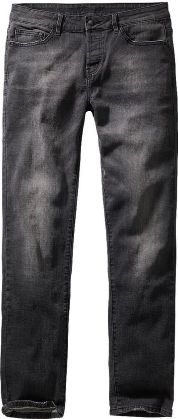 Voorkant van een zwarte Brandit Rover jeans met knoopsluiting en subtiel verwassen effect.