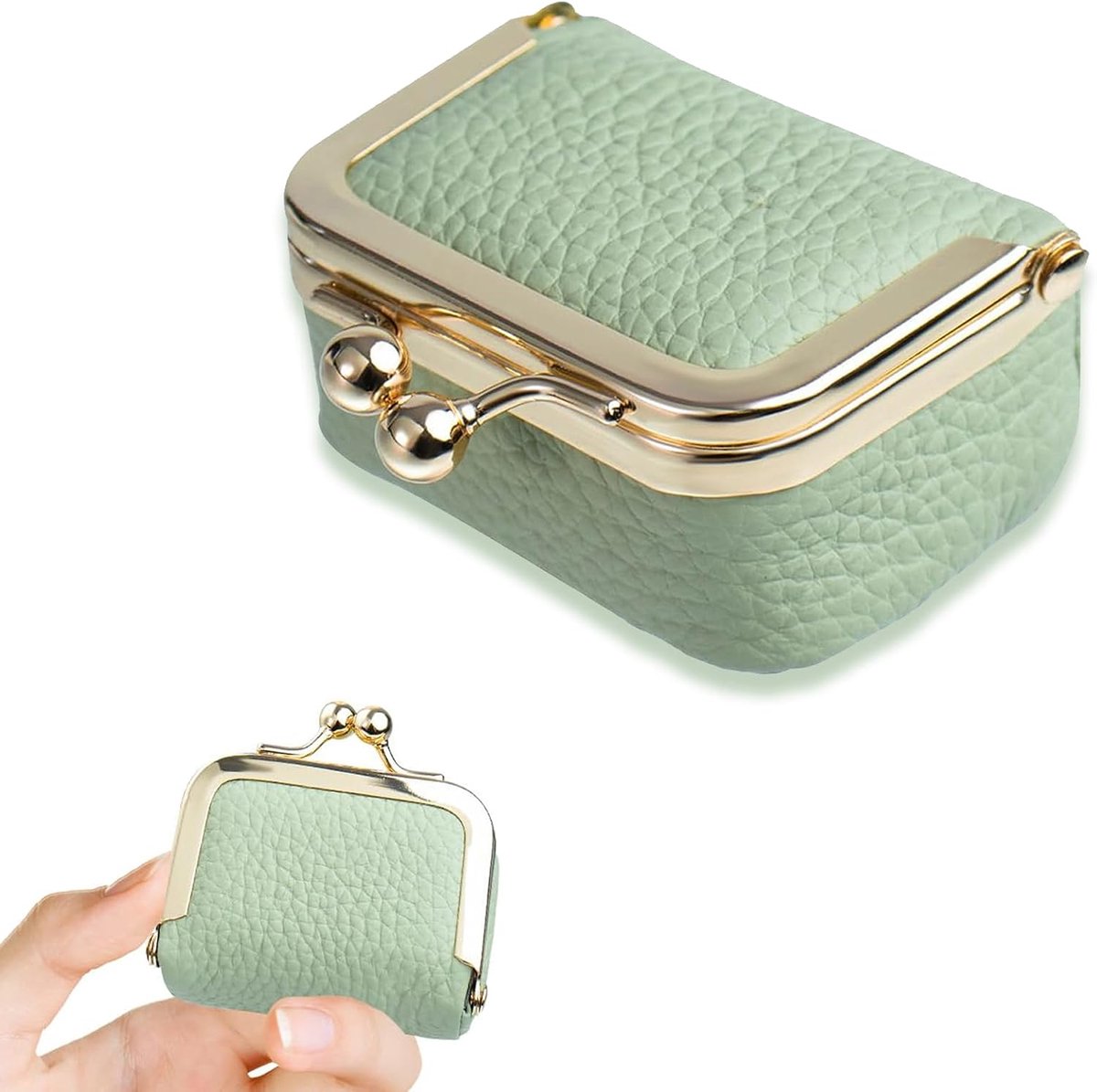 Mini Genuine Leather Jewellery Box, Portable Coin Wallet, Jewellery Box with Kiss Clasp, Mini Travel Ring Box for - ShopVlot