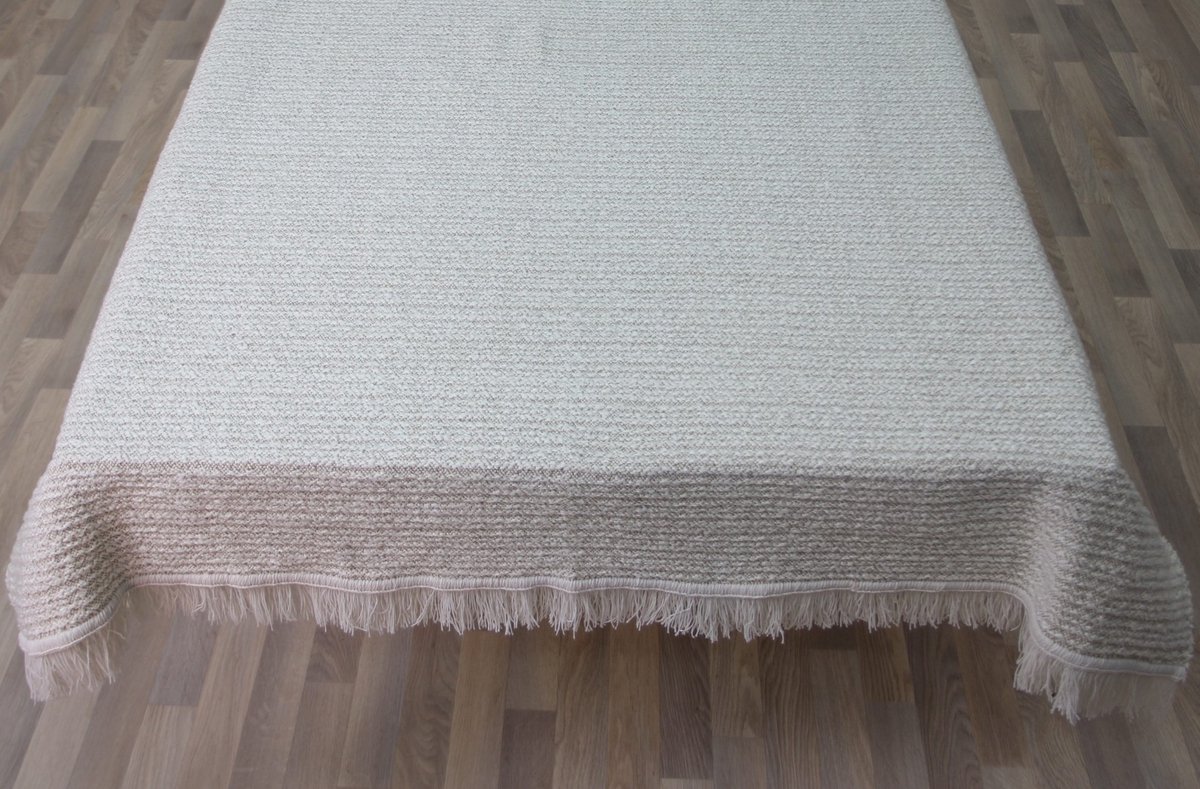 Handweef Tafelkleed Malando / Malaga 11 - 125x125 cm - vierkant kleed - ecru / beige gestreept