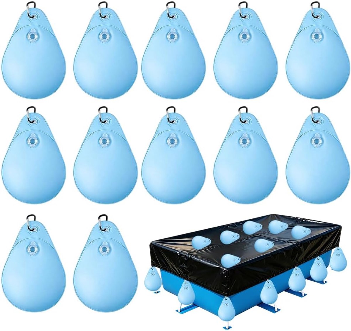 Zwembadafdekking gewichten 12 stuks - waterzak met haken - winterzwembad bescherming - voorkomt afdekzeil verschuiven - ShopVlot