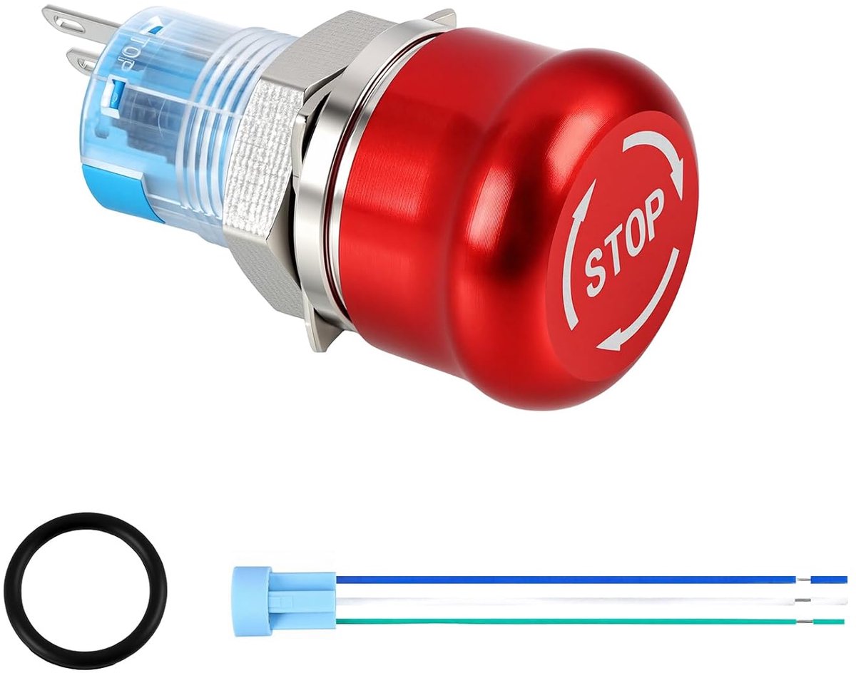 Noodstopknop 230 V - RVS Drukschakelaar - Robuust met Metalen Slot - Geschikt voor Industriële Toepassingen - ShopVlot