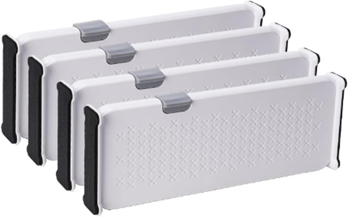 SnelShoppen - 4 Stuks Verstelbare Ladeverdelers - Keuken & Kantoor Lade-Organizer - Kunststof Wit - Ideaal voor Kleding, Keukengerei, Kantoor- en Cosm