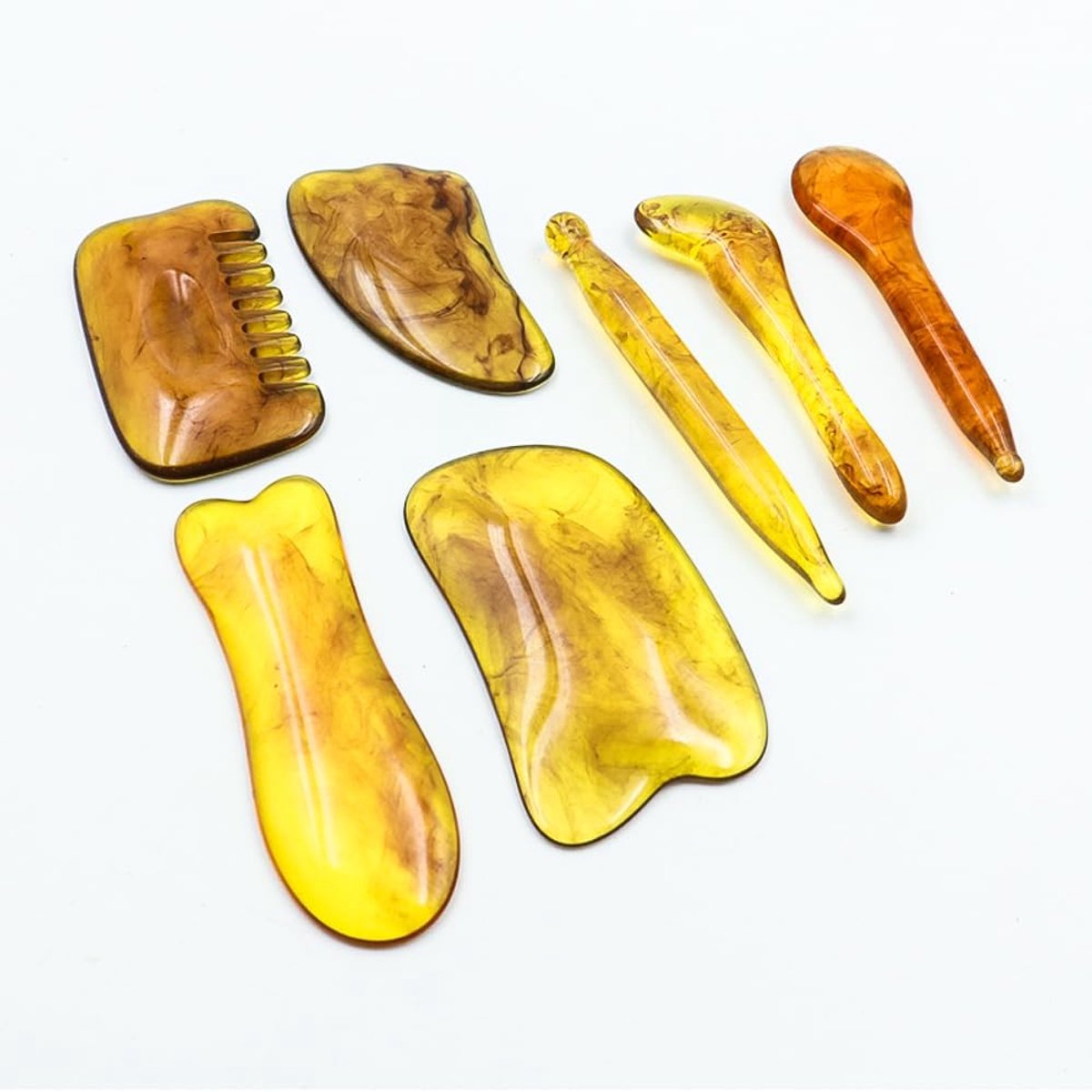 SnelShoppen - Gua Sha Board Massage Set voor Spa en Huidverzorging, Natuurlijke Hars, 7 Vormen, Gezichts- en Lichaamsmassage, Yoga, Wellness
