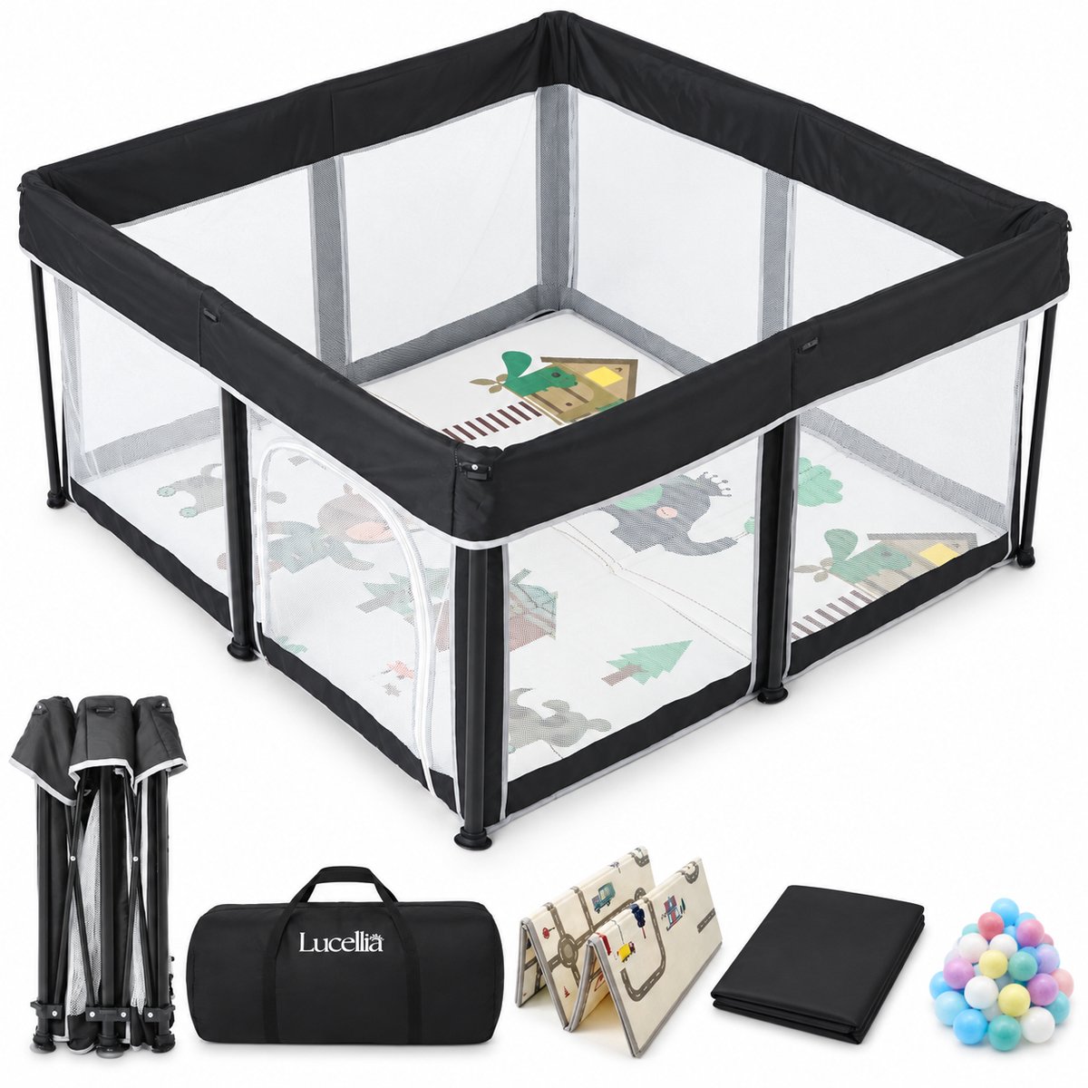 Lucellia® Grondbox Baby - Inklapbare Grondbox Zwart - Inklapbare Ballenbak 125x125x70 cm