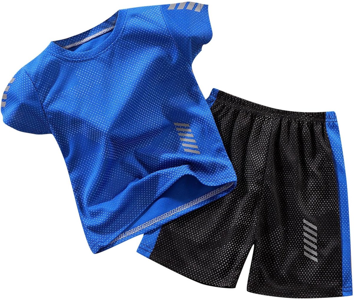 2-delige set voor jongens, katoen, T-shirt en shorts, marineblauw, zomer, 3-8 jaar, comfortabel, licht, A135