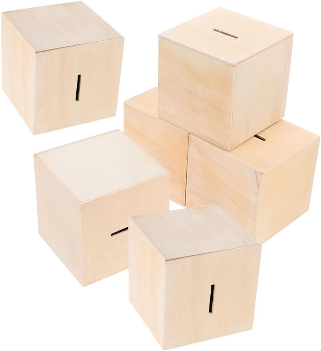 6 Stuks Houten Spaarpot DIY voor Onbewerkt Houten Muntenbox Leerzaam Spaarhulpmiddel met Natuurlijke Uitstraling Creatief Knutselproject voor Jongens