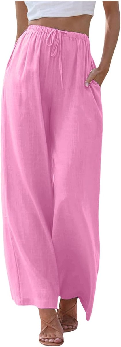 Linnen damesbroek, vloeiend, hoge taille, casual, ademend, comfortabel, zomer, brede pijpen, licht, zacht, zacht, chic, vakantie, los, comfort, A67