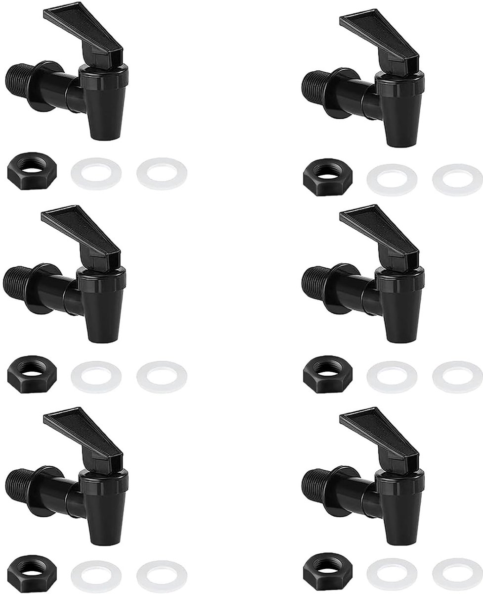 6 stuks kunststof drankdispensers, tapkraan, waterdispenser, reservekraan voor bierbak, plastic reservaten voor koude en warme dranken, biervat, glas, koffie, sap, drinkfontein (zwart)