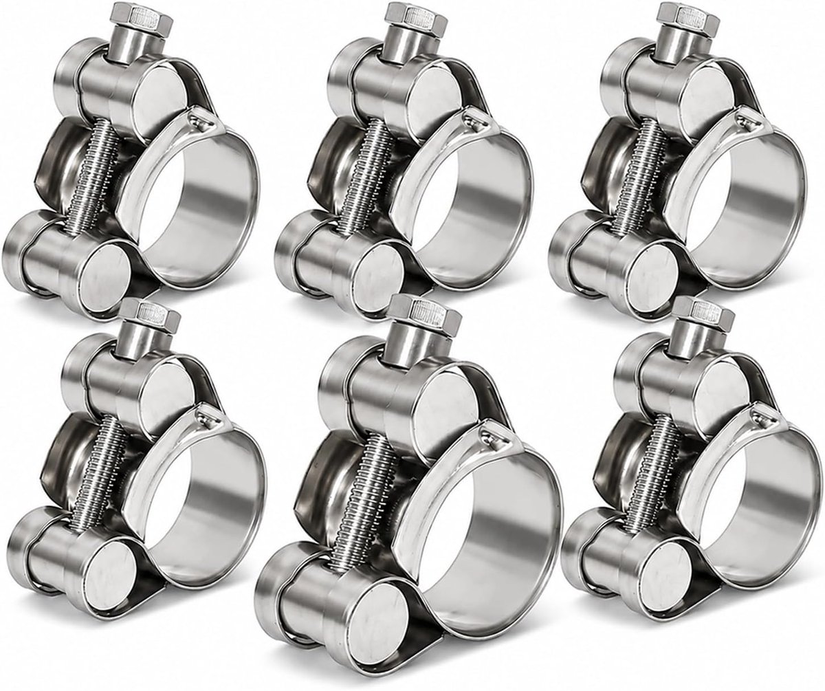 6 Stuks Slangklemmen, Roestvrij Staal Scharnierboutklemmen met T-Bout, Spanbereik 32-35mm, Verstelbare Uitlaatklem voor Uitlaatpijp, Waterslang, Motorfiets en Werkplaatsmontage