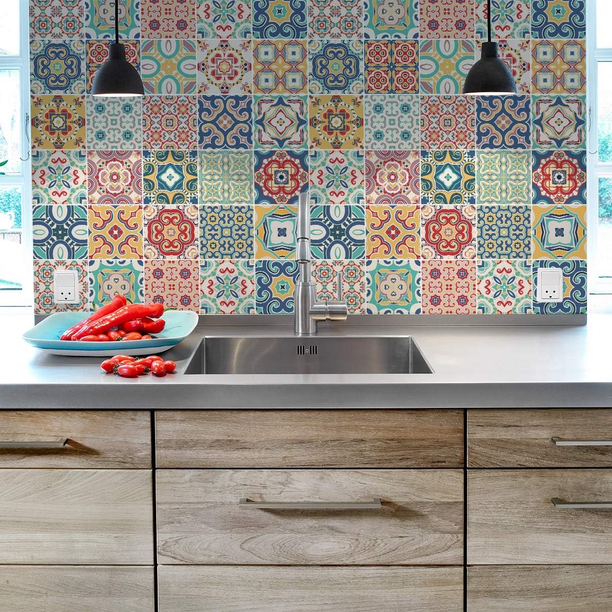 Tegelstickers, cementtegels, wanddecoratie, tegelstickers voor badkamer en keuken, zelfklevende cementtegels, 15 x 15 cm, 30 stuks