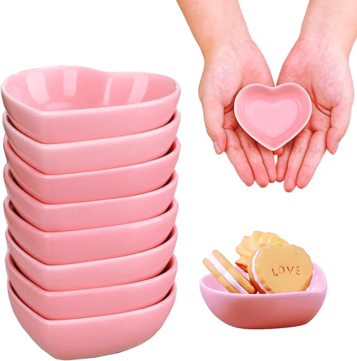 8 stuks Valentijnsdag hartpatroon snoepschotels keramische kommen liefdessaus bijgerecht multifunctionele serveerschalen hartvormige dipkommen snoep sushi kruiden kom voor verjaardagsfeestje