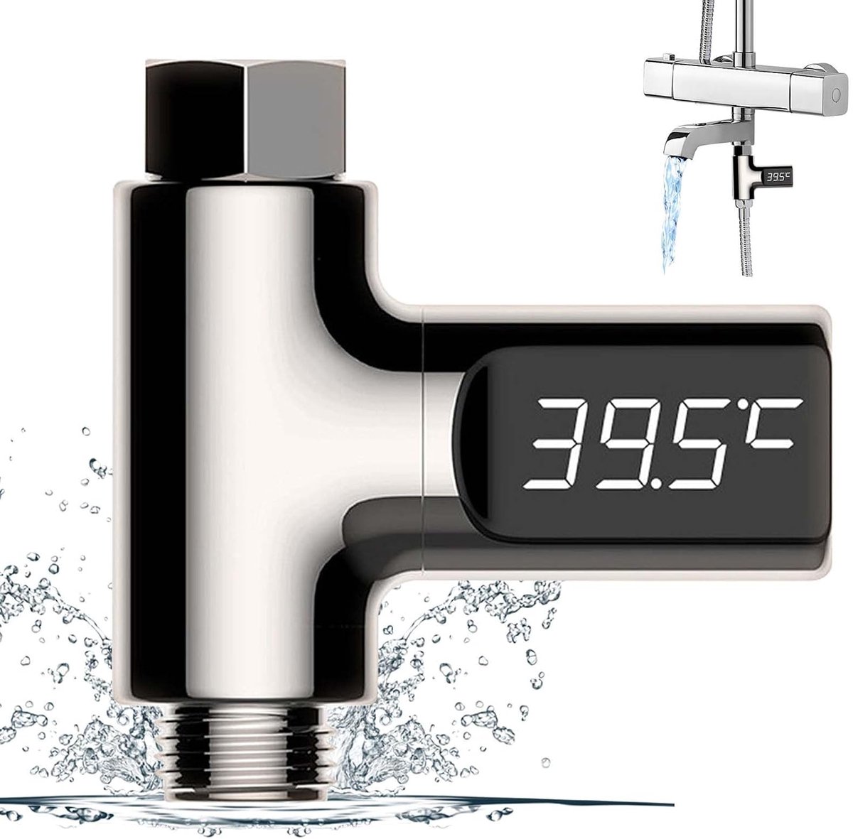 Digitale led-badthermometer voor badkamer en badkuip, 5-85 °C, real-time waterstroom met 360 graden draaibaar display, voor baby's en douches