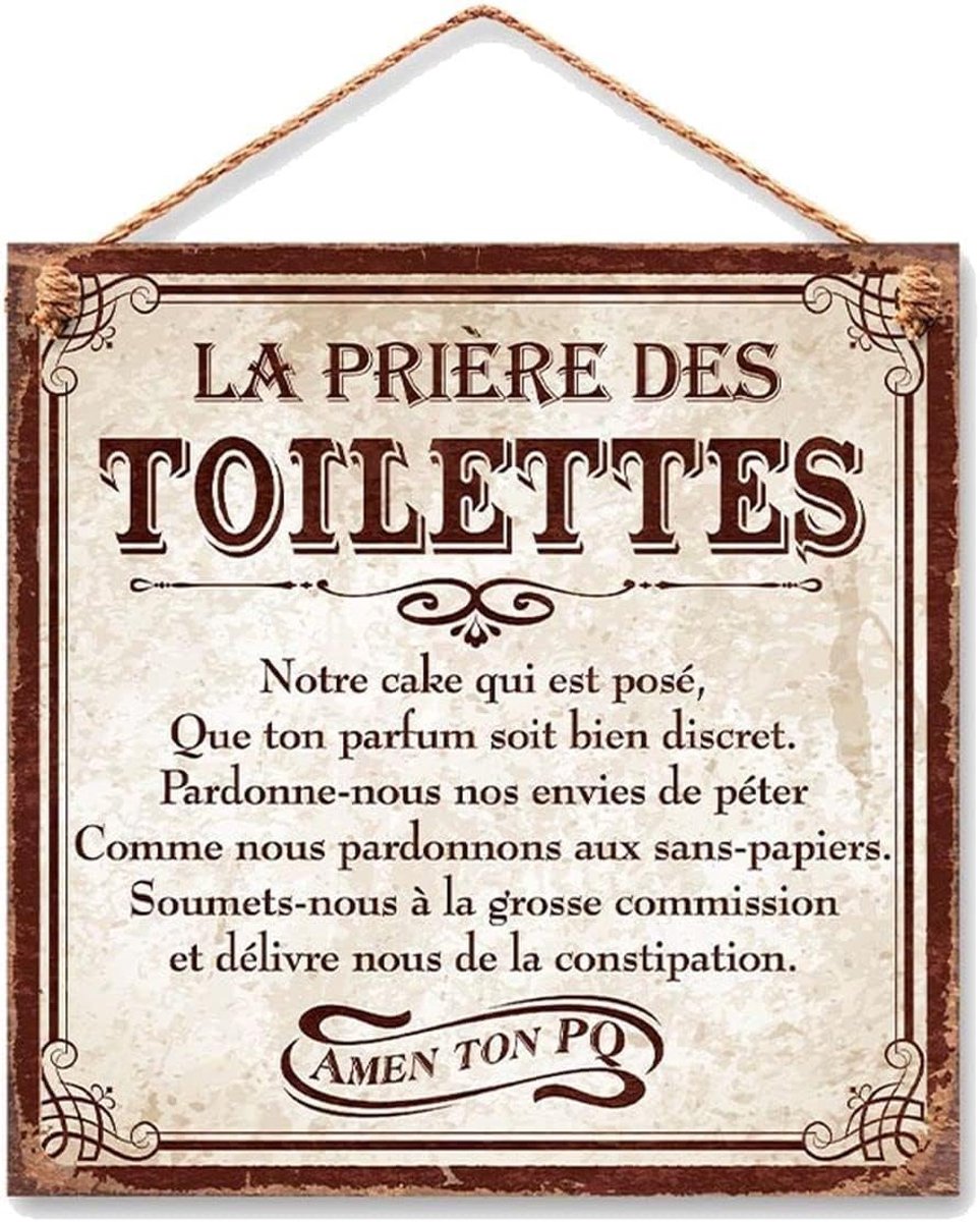 Metalen bord om op te hangen, opschrift gebed van het toilet 20 cm
