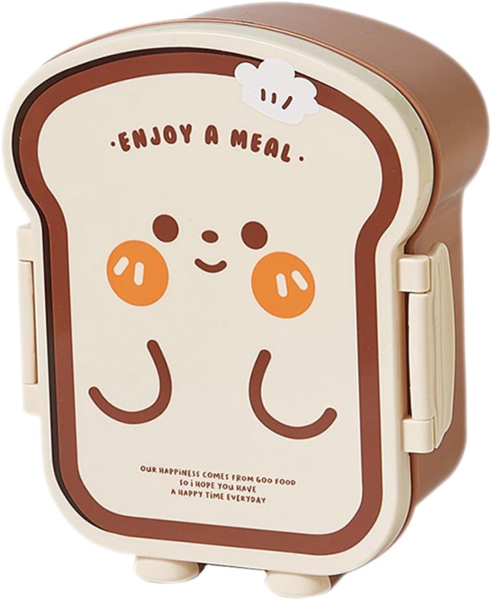 Lunchbox met schattig toastmotief, lekvrije compacte broodtrommel met vakken, praktische lunchbox voor school, kantoor en picknick