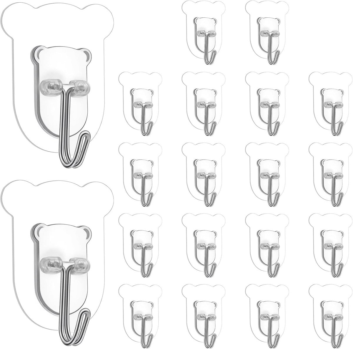 20 stuks kleverige muurhaken transparante wandhaak voor het ophangen van handdoeken jassen sleutels, waterdichte zware zelfklevende haken voor douche keuken badkamer kantoor woondecoratie