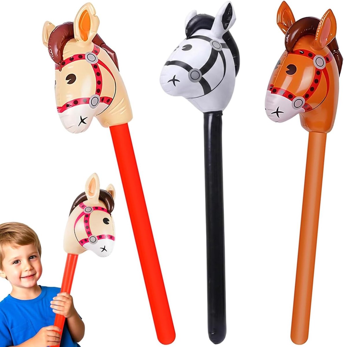 Hobbelpaard, 3-delige Set Opblaasbare Hobbelpaarden, 95 cm Opblaasbaar Paard Speelgoed, Feestartikel, Decoratie, Verjaardagsfeest met Paardenthema