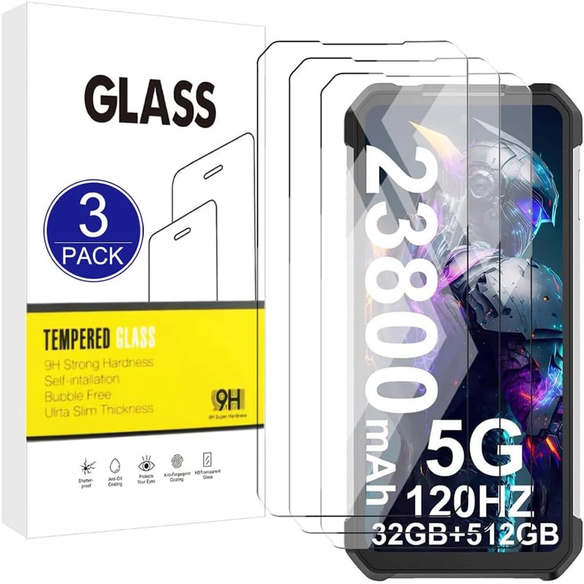 [3 stuks] Compatibel met Unihertz 8849 Tank 2 schermbeschermer, 2,5D - beschermfolie [9H hardheid, hoesvriendelijk, onbreekbaar] Gehard glasfilm