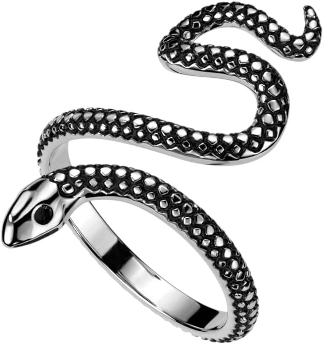 Vintage slang zilver chirurgisch staal 2,9 mm breed band-ring motief ring heren ring 52 (16,6)-67 (21,3)