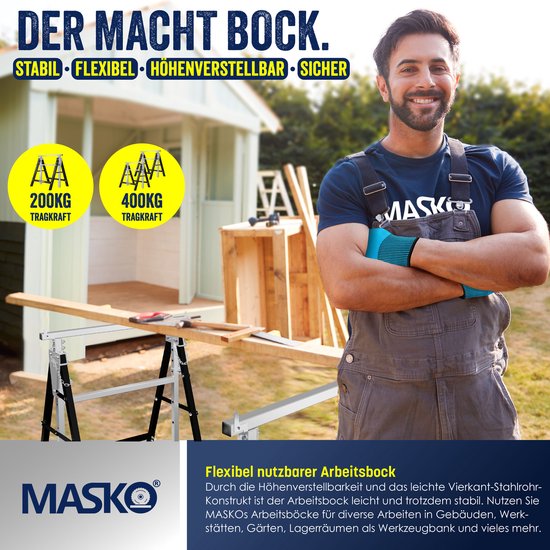 MASKO® Telescopische schraag - Belastbaar tot 200 kg - Verstelbaar 80-130 cm - 8-delig - Zilver/zwart