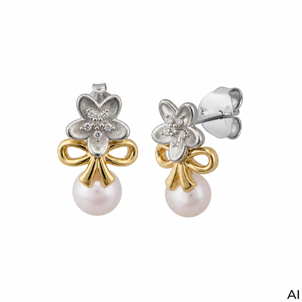 Celesta Ohrstecker 925/- Sterling Silber Tracht zweifarbig Perle