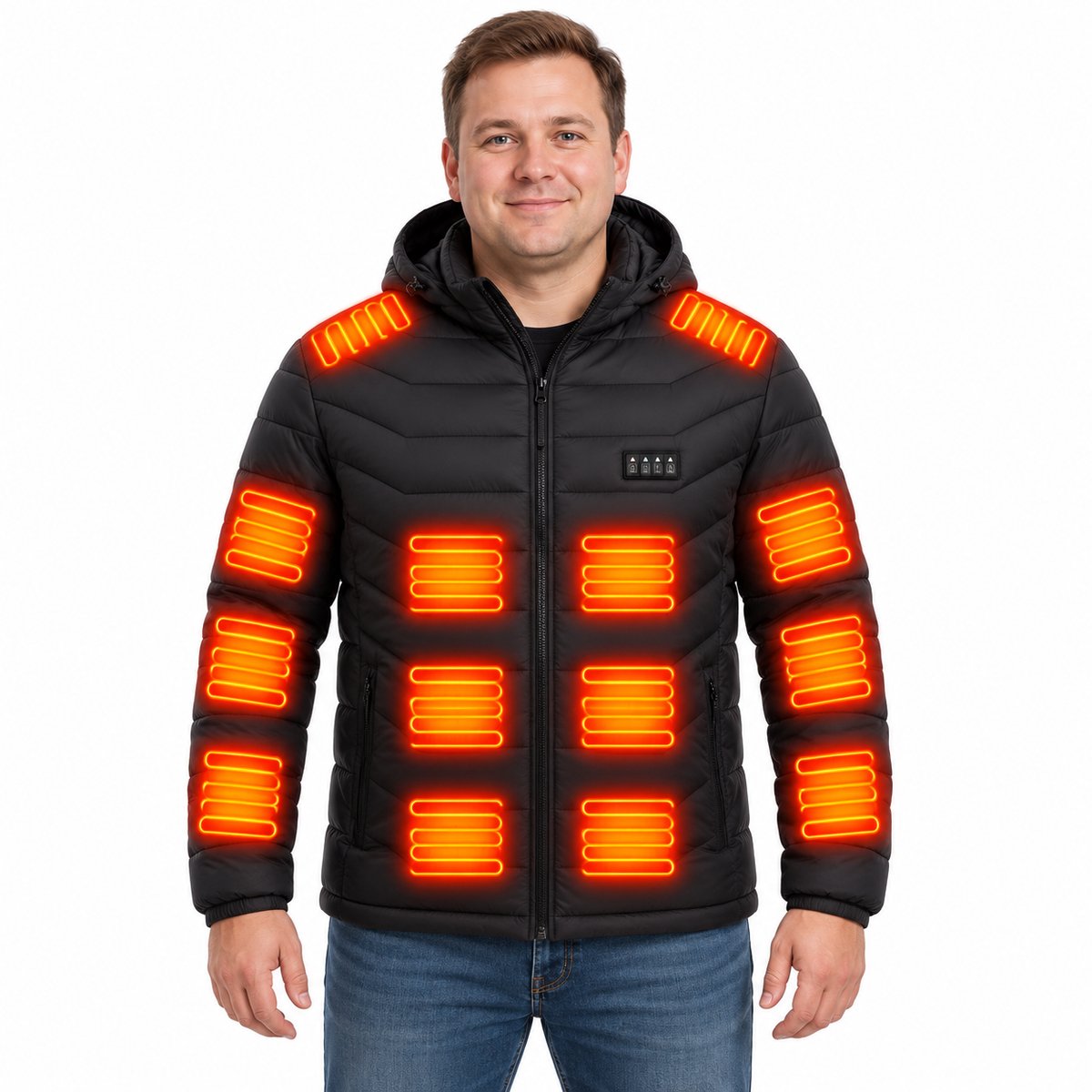 Currero Verwarmde Jas Heren Heating Jacket Thermo Jas Elektrische Kleding Jas Met Verwarming 31 Warmtezones Zwart
