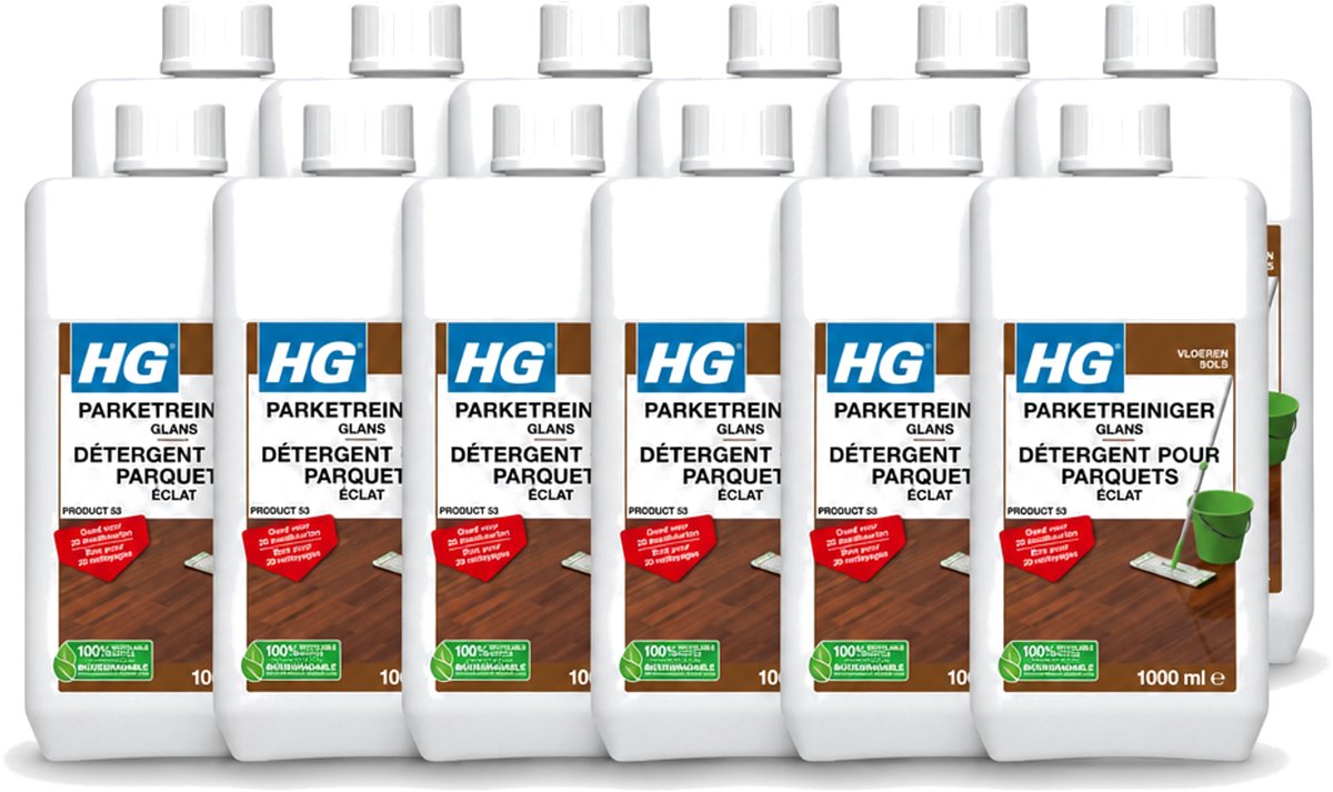 12 x HG - Vloeren - Parketreiniger Glans - 20 Dweilbeurten - 1L - Voordeelverpakking - 12 stuks